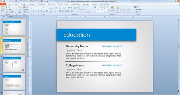 resume format  powerpoint cv presentation template