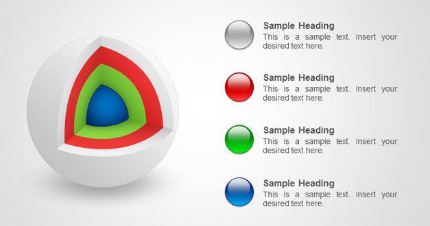 Awesome 4 steps sphere with kernel in PowerPoint slide design