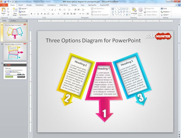 Free 3 Options Diagram for PowerPoint Presentations created with Shapes