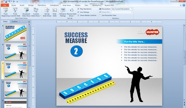 3D Measuring Success PowerPoint Template Measuring Success PowerPoint Template with 3D blocks (scribble) and yellow meter