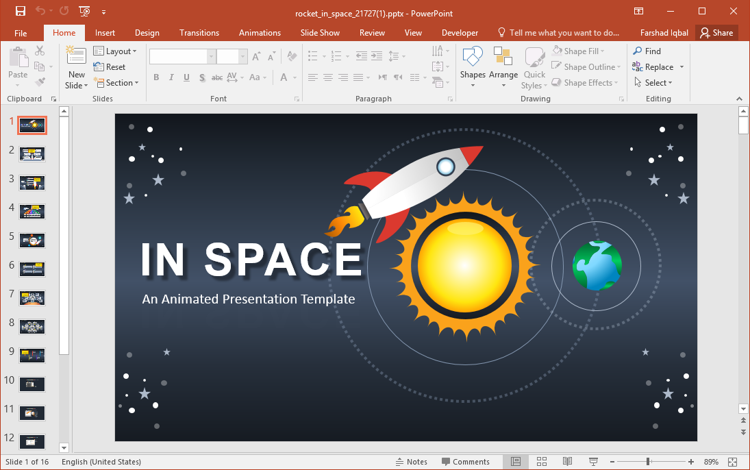 Animated Rocket In Space Powerpoint Template