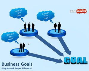 Business Goals Diagram Template For Powerpoint With People Silhouette