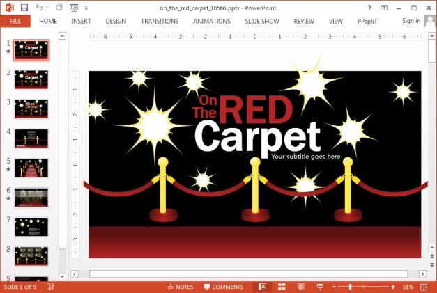 Red Carpet Powerpoint Template With Flashing Cameras Animation