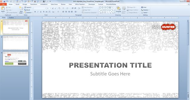 Free Widescreen Gray Alphabet PowerPoint Template Free PowerPoint 