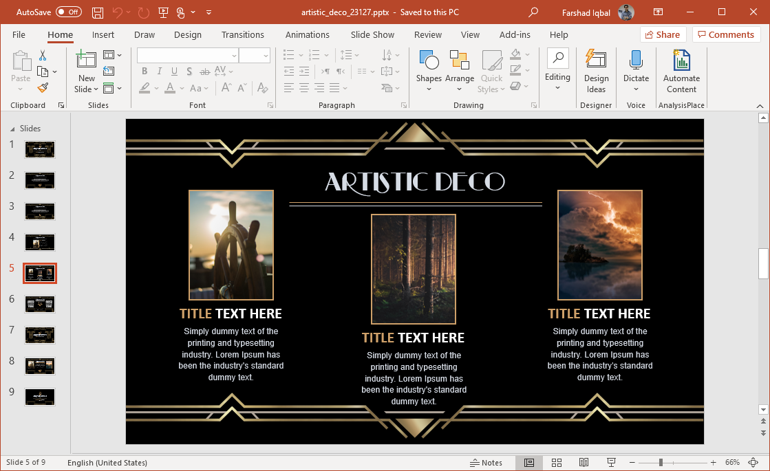 powerpoint presentation template art deco