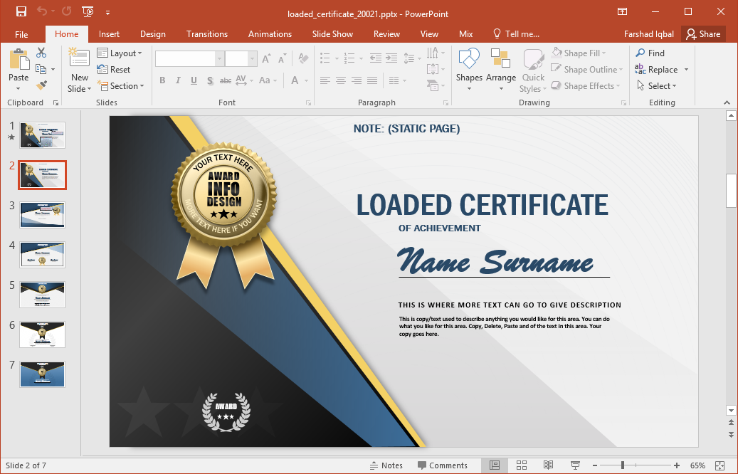 Animated Certificate Design Powerpoint Template