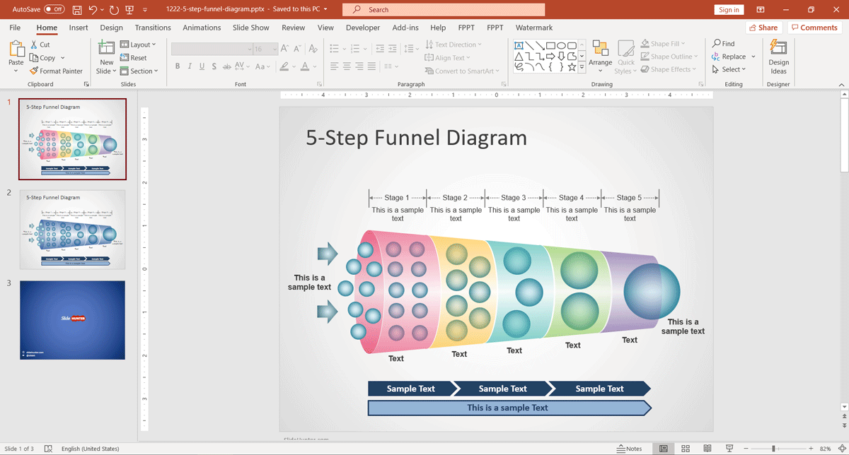 Free 5Step Horizontal Funnel Diagram PowerPoint Template Free