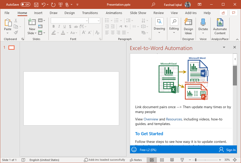 auto update powerpoint presentation from excel