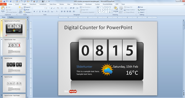 Counter PowerPoint Template with Black Digital Clock Shape