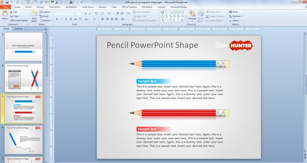 horizontal pencil vector for PowerPoint presentations