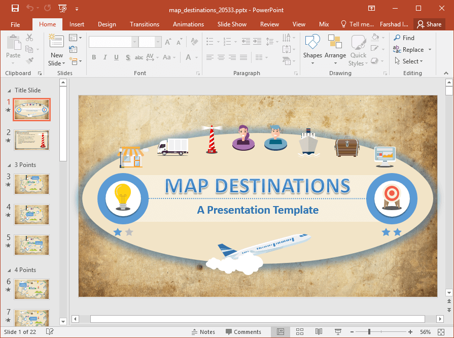 animated map destinations powerpoint template powerpoint set template