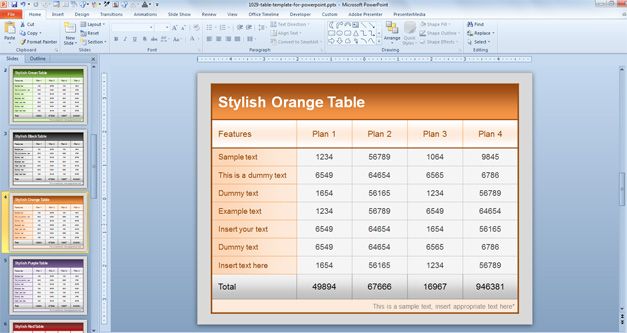 Plantilla con Diseño de Tablas para PowerPoint