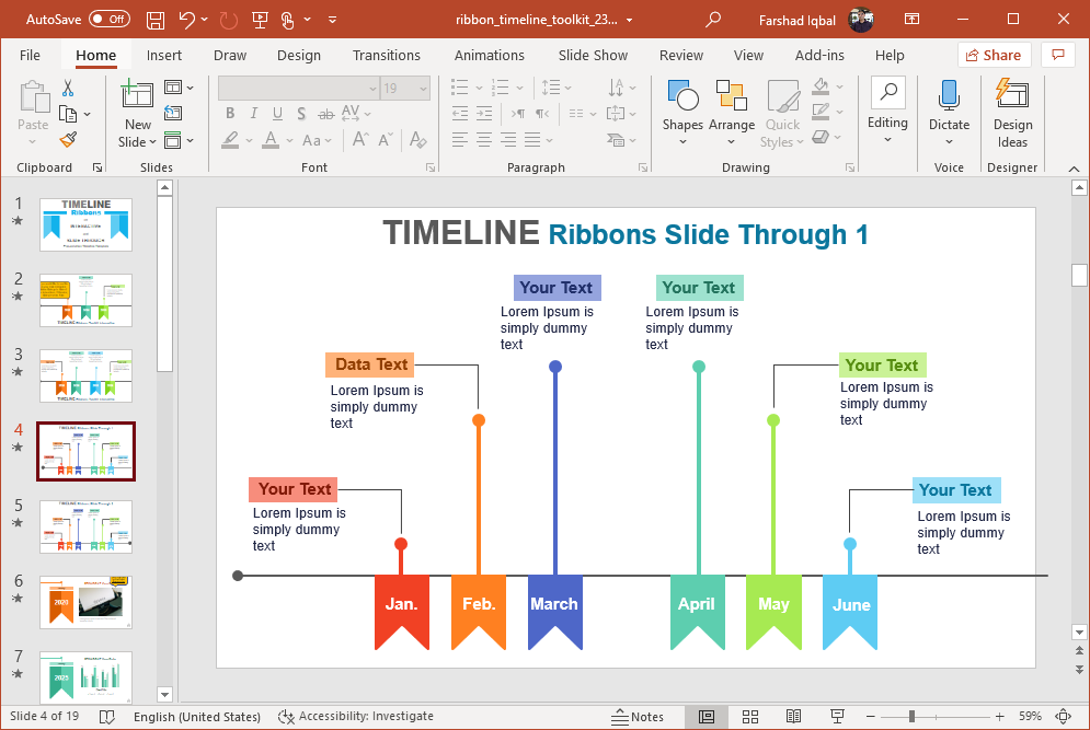 Interactive Timeline Ribbons PowerPoint Template